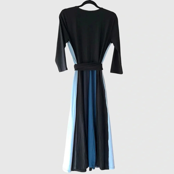 ESHAKTI NWOT COLORBLOCK STRIPE COTTON JERSEY WRAP DRESS | SIZE: EXTRA SMALL - Picture 9 of 12